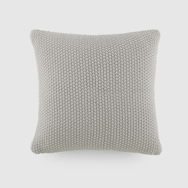 Becky Cameron Light Gray Seed-Stitch Knit Acrylic 20 in. x 20 in. Decor Throw Pillow
