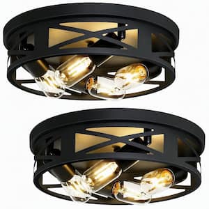 12.99. in. Modern Round Matte Black Semi-Flush Mount Ceiling Light for Foyer Dining Room Kitchen - 2 Pack