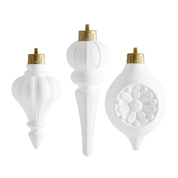 30.5 in. Large White Plastic Christmas Ornament Outdoor Yard Decor Set with Paintable Finish, 3-Piece Set