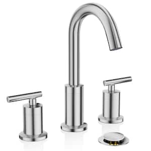 Brushed Nickel 2-Handle Widespread RV Bathroom Faucet, Modern Bathroom Faucet with Rotatable 360-Degree Swivel Spout