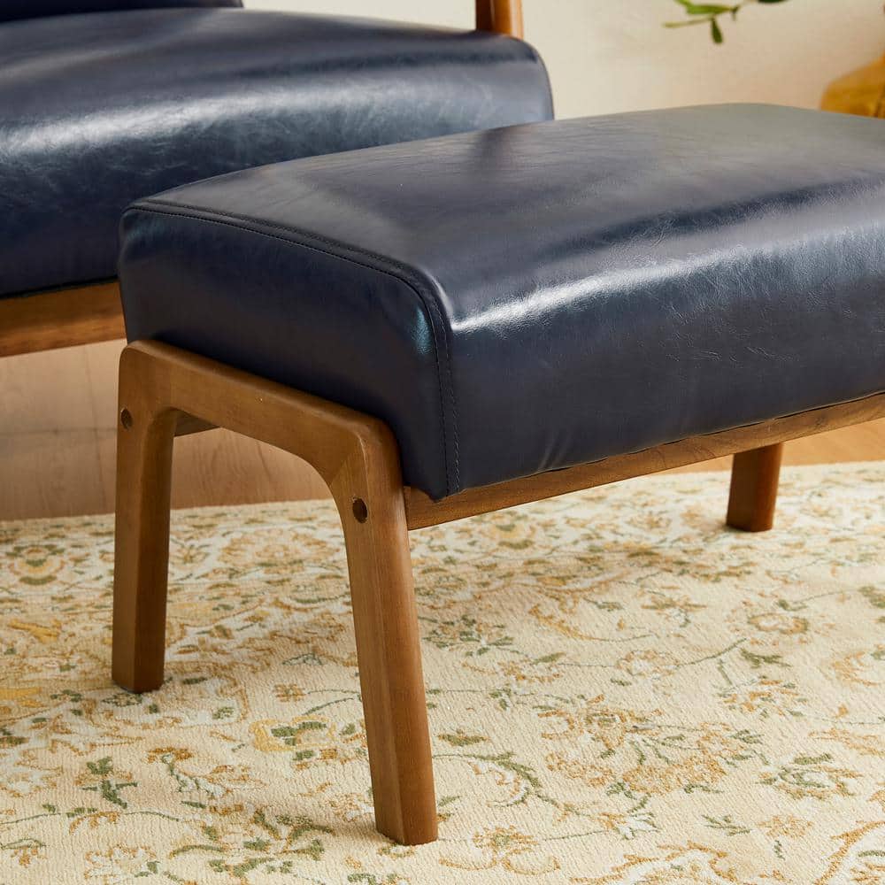 Set of 2 Navy Blue Leatherette Accent Chairs with Walnut Legs