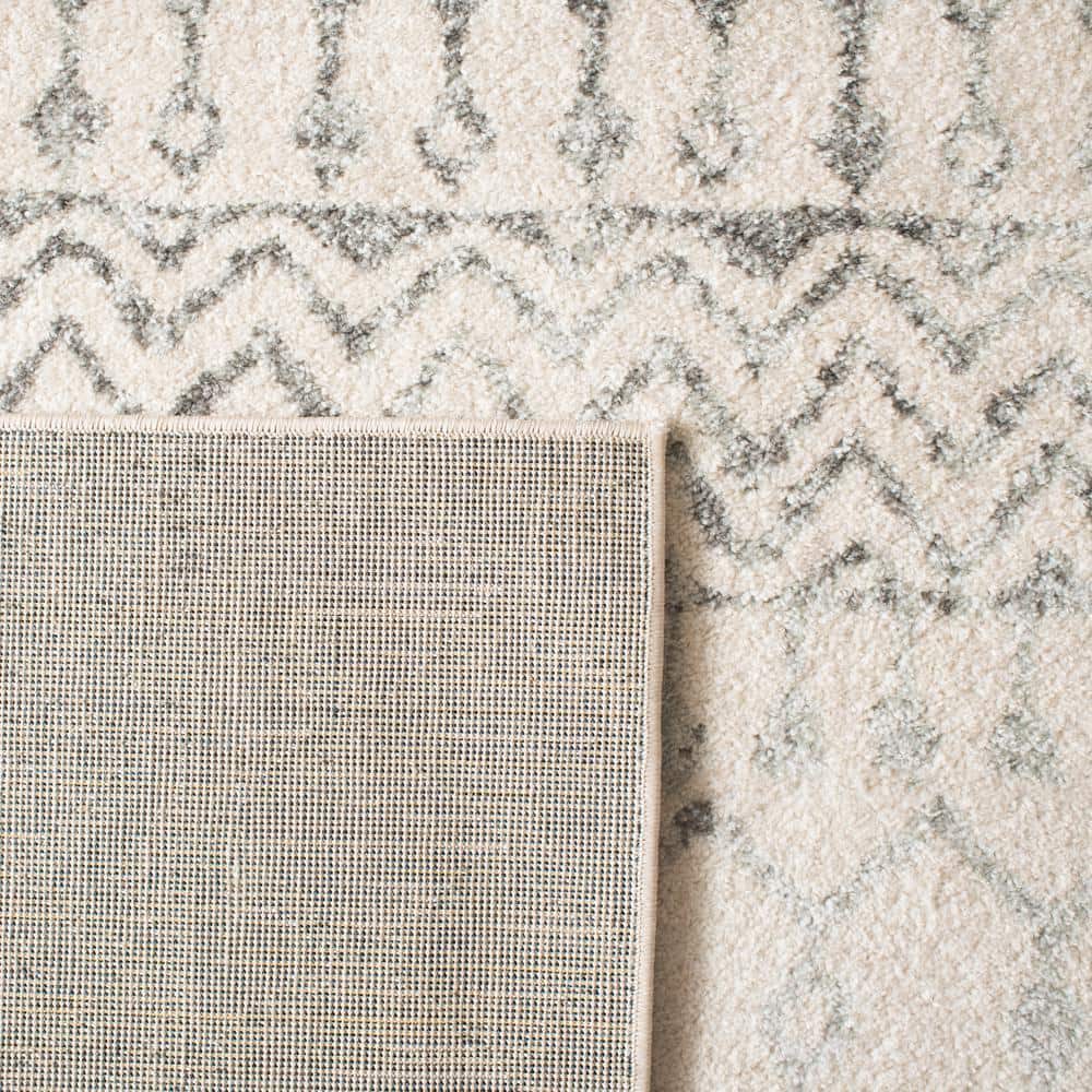 Ivory and Grey 3' x 3' Square Stain-Resistant Synthetic Area Rug