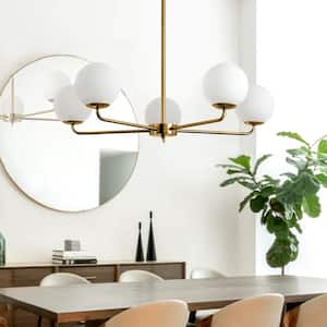 5-Light Reversible Kitchen Island Light Fixture Pendant Lighting with Frosted Shade for Dining Living Room, Gold