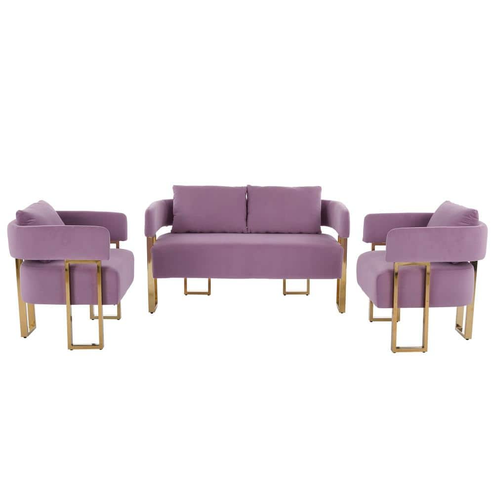 51.18 in. Teddy Fleece Upholstered 2-Seater with Gold Metal Legs Loveseat in Lilac durable construction