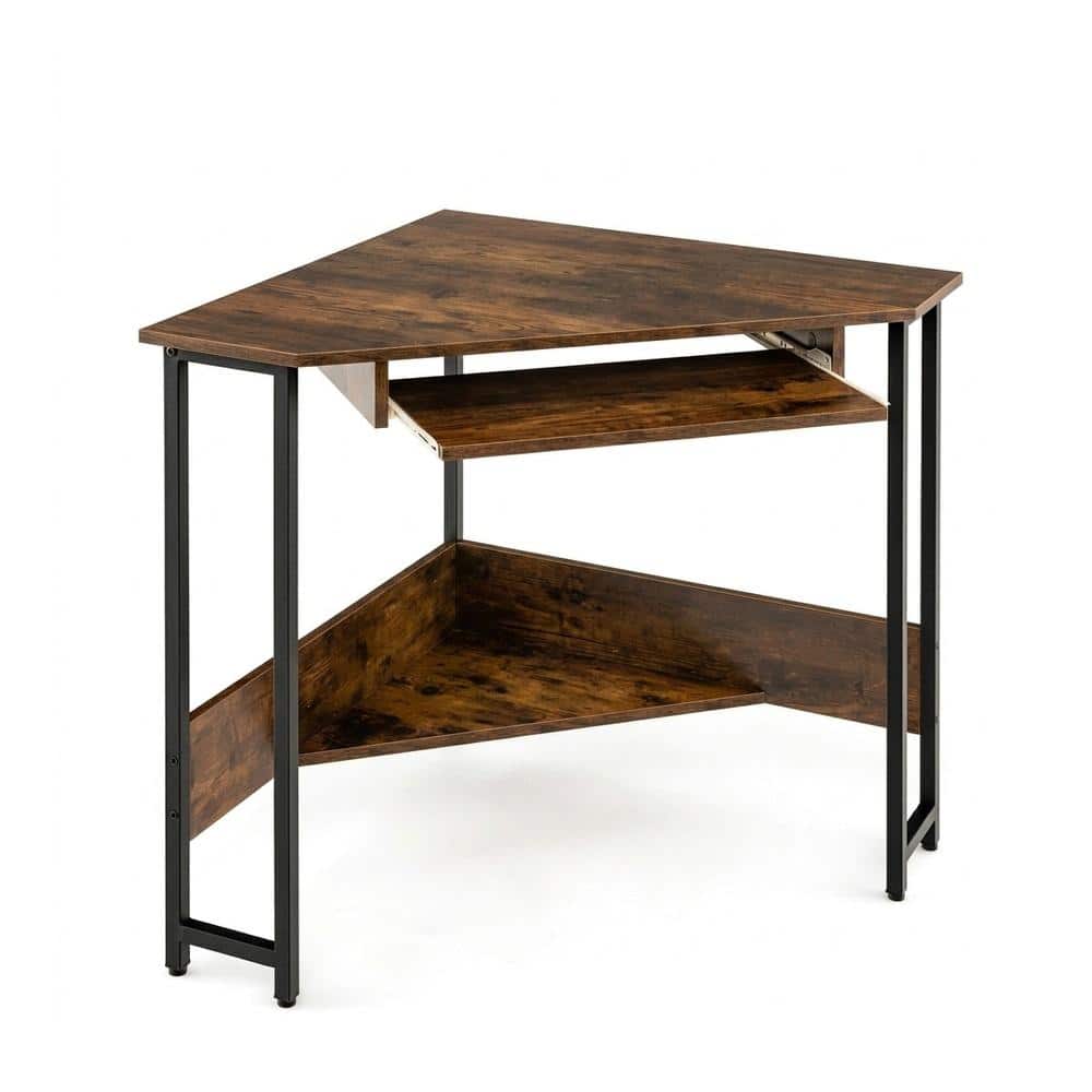 Triangle Corner Computer Desk with Charging Station Keyboard Tray Storage Shelf 255 lb. Powder Coated Frame