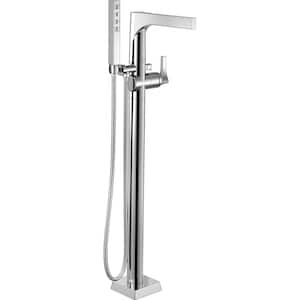 Zura 1-Handle Floor-Mount Tub Filler Trim Kit with Hand Shower in Chrome (Valve Not Included)