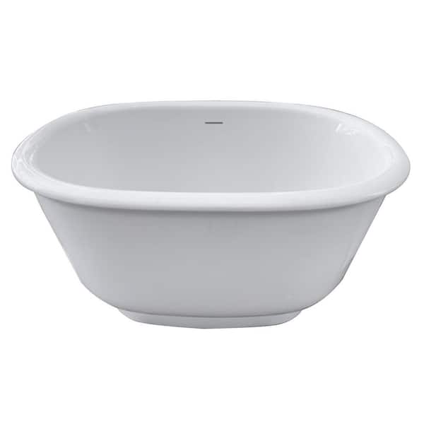 47 in. x 30 in. Oval Acrylic Freestanding Soaking Bathtub with Center Drain Flat Bottom Free Standing Tub in White