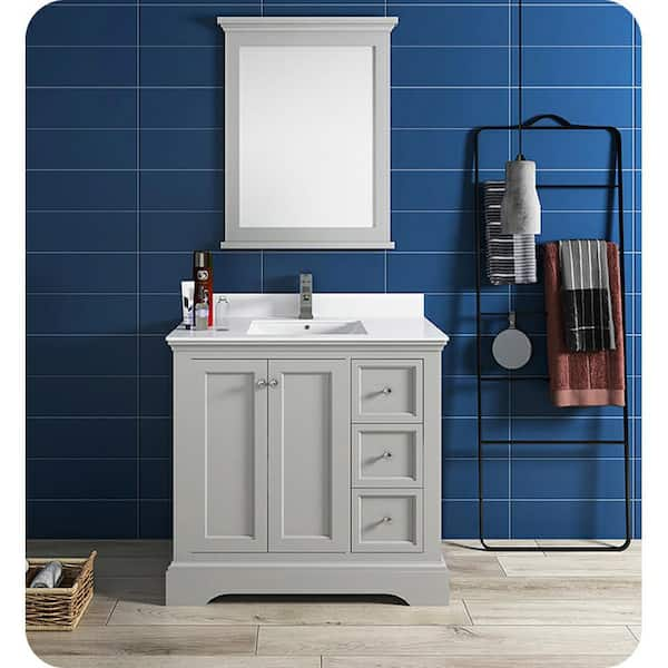 Windsor 36 in. W Traditional Bathroom Vanity in Gray Textured