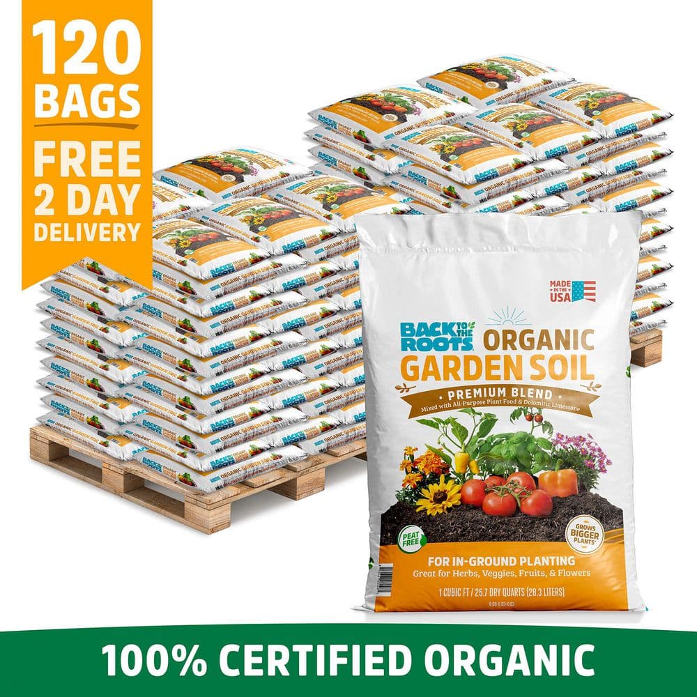 Back to the Roots (120 1 cu. ft. Bags) Organic Bulk Garden Soil Pallet ...