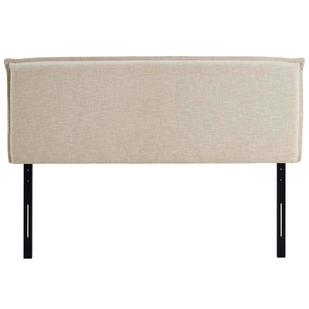 Beige Linen Upholstered Queen Headboard with French Piping