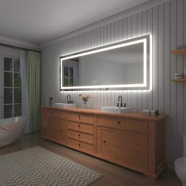 TOOLKISS 96 in. W x 36 in. H Rectangular Frameless LED Light Anti