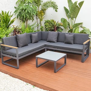 Chelsea Modern Black 3-Piece Patio Sectional Seating Set With Adjustable Headrest & Coffee Table With Black Cushions