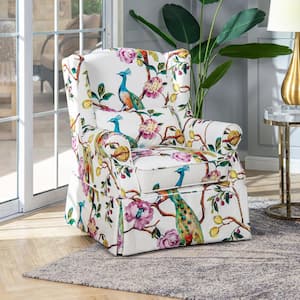 Indie Teal Blue Peacock & Pink White Floral Polyester Polyester Arm Chair (Set of 1)