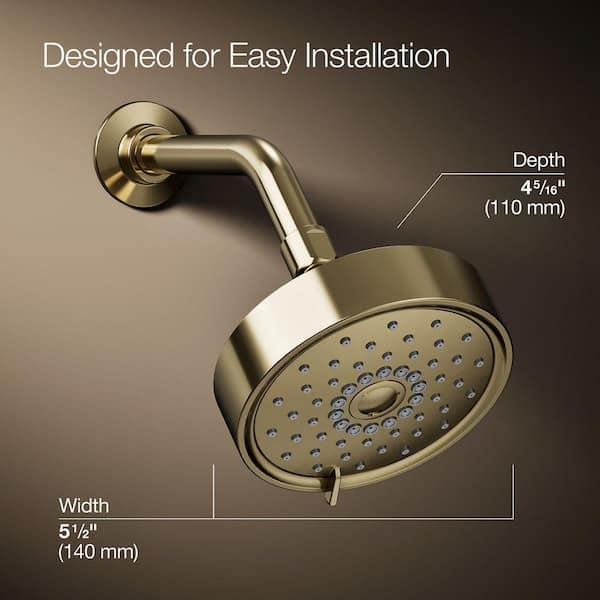 KOHLER Purist 3-Spray Patterns 1.75 GPM 5.5 in. Wall Mount Fixed Shower Head in Vibrant French Gold
