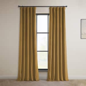 Retro Gold Velvet Rod Pocket Room Darkening Curtain - 50 in. W x 108 in. L Single Panel Window Velvet Curtain