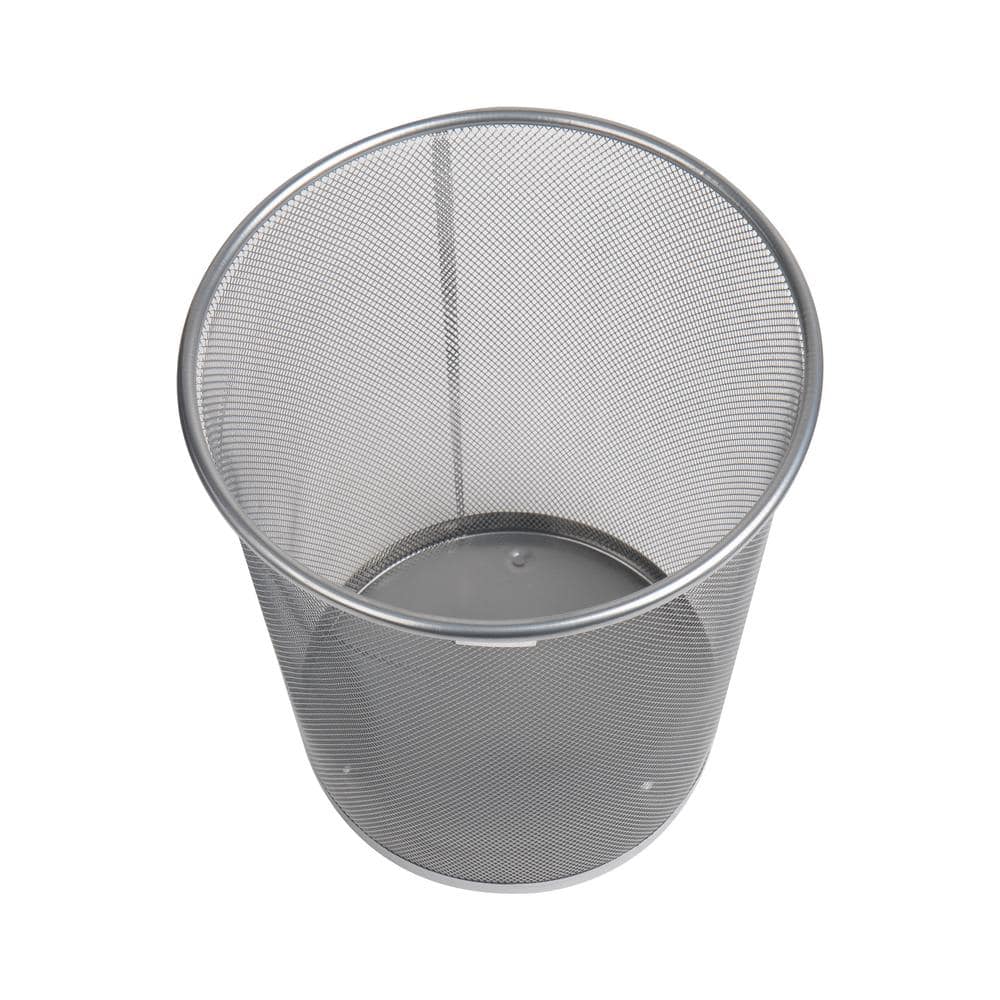 Silver Stainless Steel Mesh Office Trash Can, 12" x 14.5"