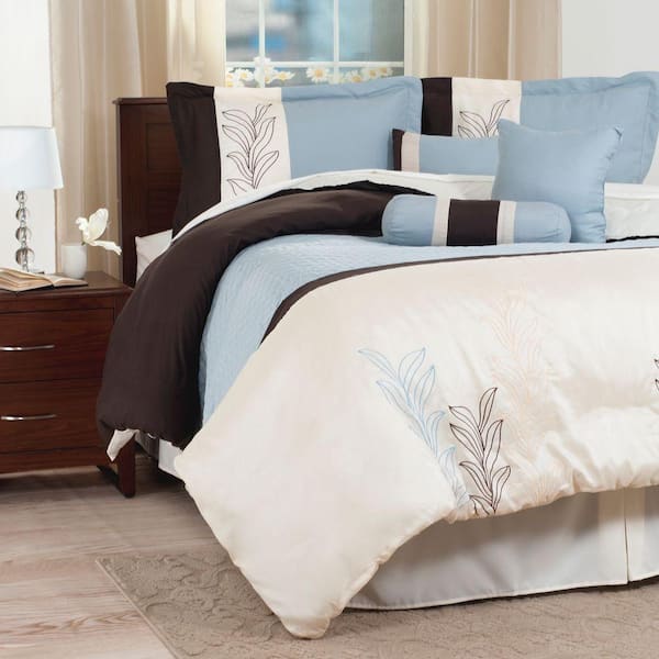 Lavish Home Samantha Blue Embroidered 7-piece Queen Comforter Set