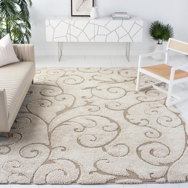 Florida Shag Cream/Beige 10 ft. x 13 ft. High-Low Floral Area Rug