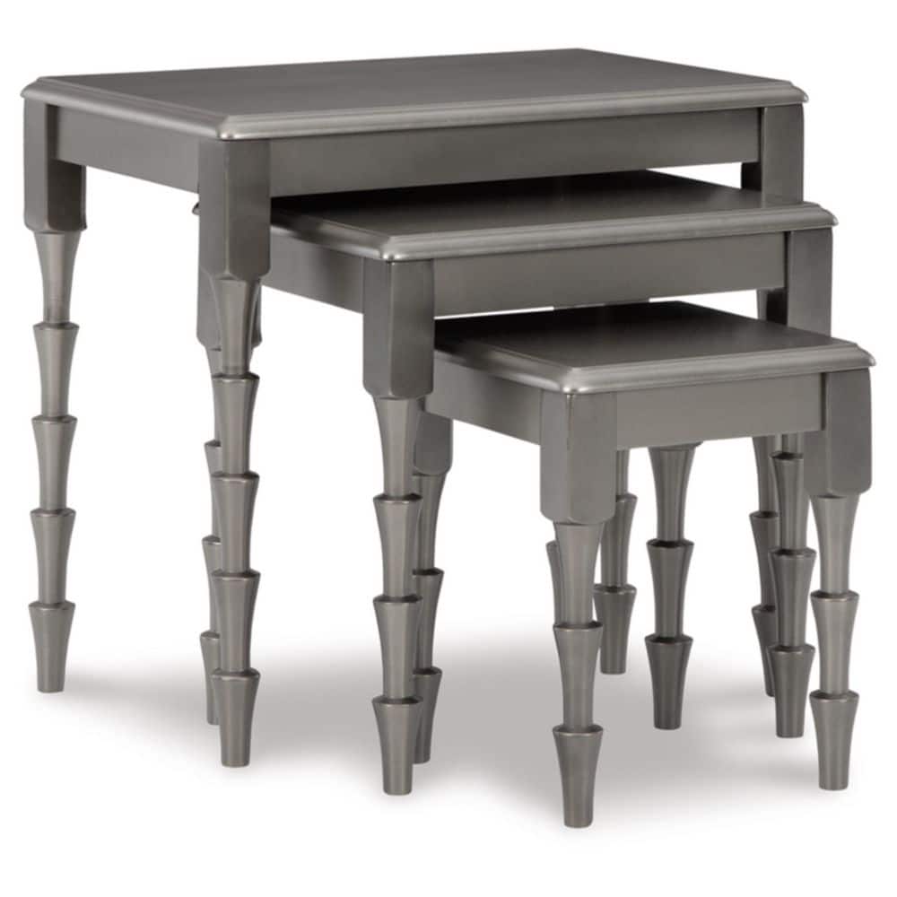 Metallic Gray Wood and Metal Nesting Side Tables Set