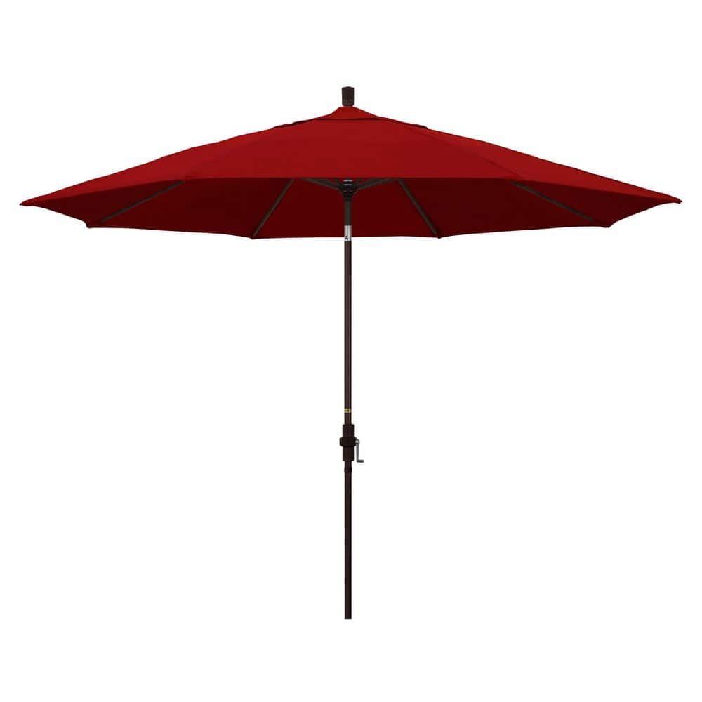 11 ft. Bronze Aluminum Market Patio Umbrella with Aluminum Ribs Collar Tilt Crank Lift in Jockey Red Sunbrella price history on PriceWatchPro