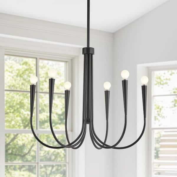 Farmhouse 6-Light Black Dining Room Light Fixture, Modern Candle Chandelier Light Fixture for Living Room, Kitchen