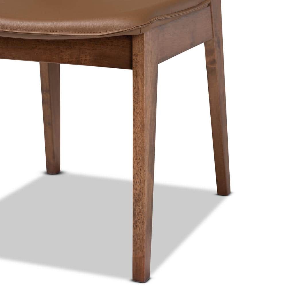 Brown Faux Leather Upholstered Wood Arm Chair with Cane Back