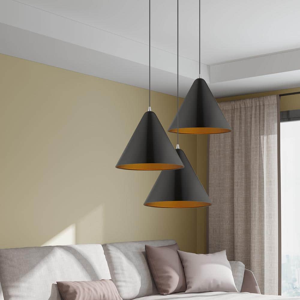 Contemporary Mini Pendant Light with Gold Interior & Shiny Black Exterior