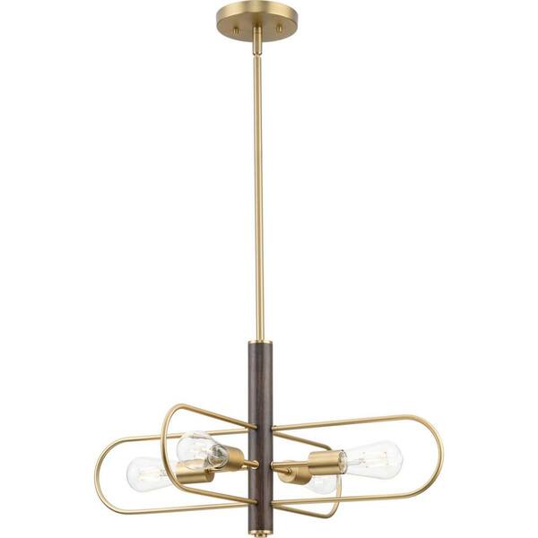 Progress Lighting Nombridge Collection 24 in. 4-Light Brushed Gold Chandelier for Breakfast Nook, Living Room and Great Room