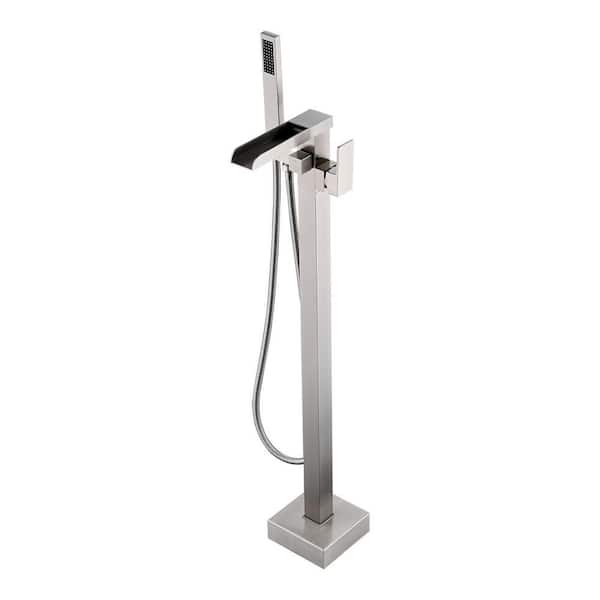 2-Handle Floor Mount Claw Foot Tub Faucet with Hand Shower in Brushed Nickel