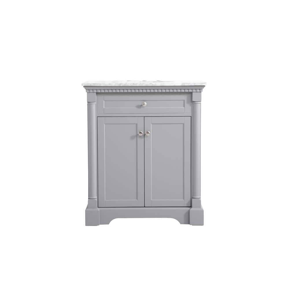Timeless Home 30 in. W Single Bath Vanity in Grey with Marble Vanity Top in