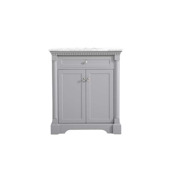 Unbranded Timeless Home 30 in. W Single Bath Vanity in Grey with Marble Vanity Top in Carrara with White Basin