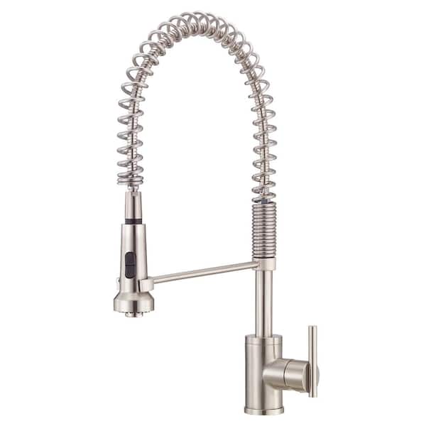 Gerber Parma 1-Handle Pre-Rinse Spring Spout with 1.75 GPM Deck Mount Kitchen Faucet in Stainless Steel