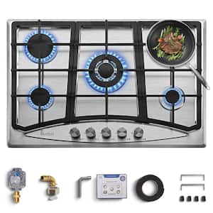 30 in. 5 Burners Recessed Gas Cooktop in Silver with Power Burners 36000 BTU, NG/LPG Dual Fuel Built-in Gas Stove Top