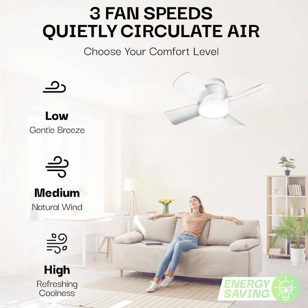 15.7 in. Indoor White Ceiling Fan with Remote, LED Light, Socket