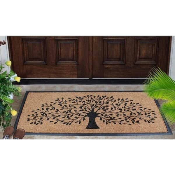 A1HC Flocked Hand Crafted Shedding Tree 30 in. x 48 in. Coir Double Border Non-Slip Outdoor Door Mat