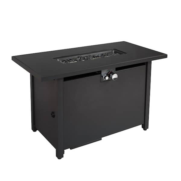Mondawe 50,000 BTU 42 in. Steel Rectangle Outdoor Propane Gas Fire Pit Table in Black with Lid