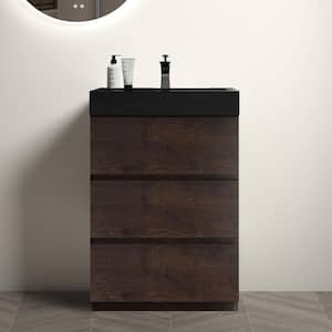 24 in. Single Sink Freestanding Rose Wood Bath Vanity with Black solid surface Top Unassembled without Drain and Faucet