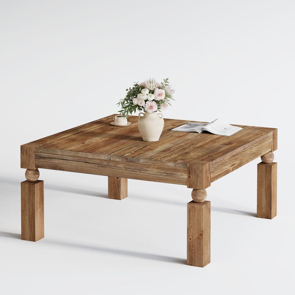 Allan 39.4 in. Light Brown Square Solid Wood Coffee Table with 4 Legs, Rustic Accent Center Table for Living Room price history on PriceWatchPro