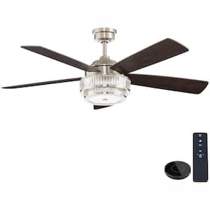 Caldwell 52 in. Indoor Integrated LED Brushed Nickel Ceiling Fan with Light Kit Works with Google Assistant and Alexa