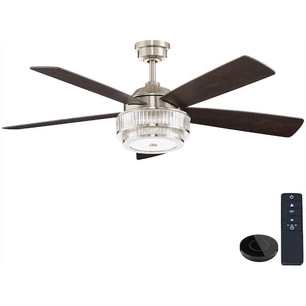 Home Decorators Collection Caldwell 52 in. Indoor Integrated LED Brushed Nickel Ceiling Fan with Light Kit Works with Google Assistant and Alexa