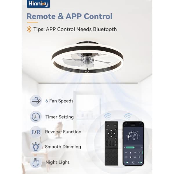 HINNIXY 20 in. Indoor LED Black Low Profile Ceiling Fan Flush
