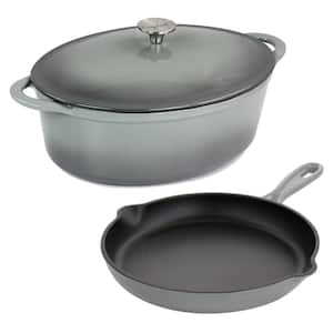 2 Piece 7 qt. Enameled Cast Iron Casserole and 10.25 in. Skillet in Gray