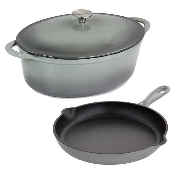 MegaChef 2 Piece 7 qt. Enameled Cast Iron Casserole and 10.25 in. Skillet in Gray