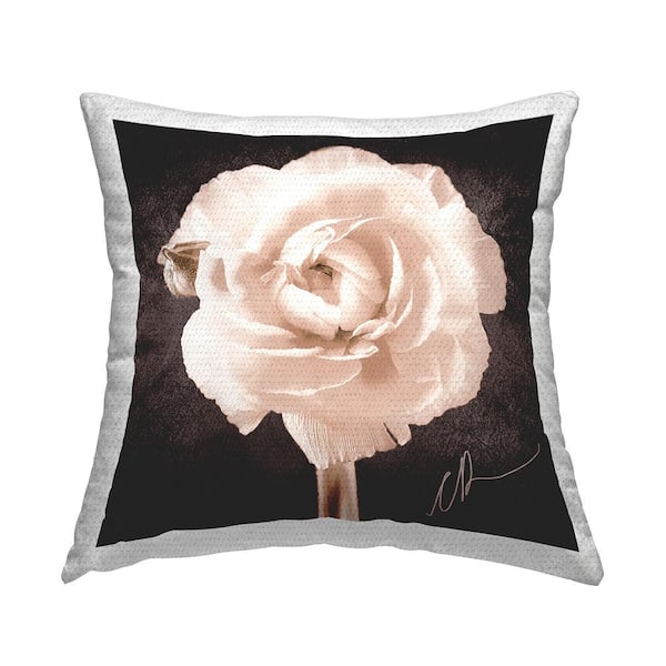Stupell Industries Rose Blossom on Grey Black Square Outdoor Throw Pillow