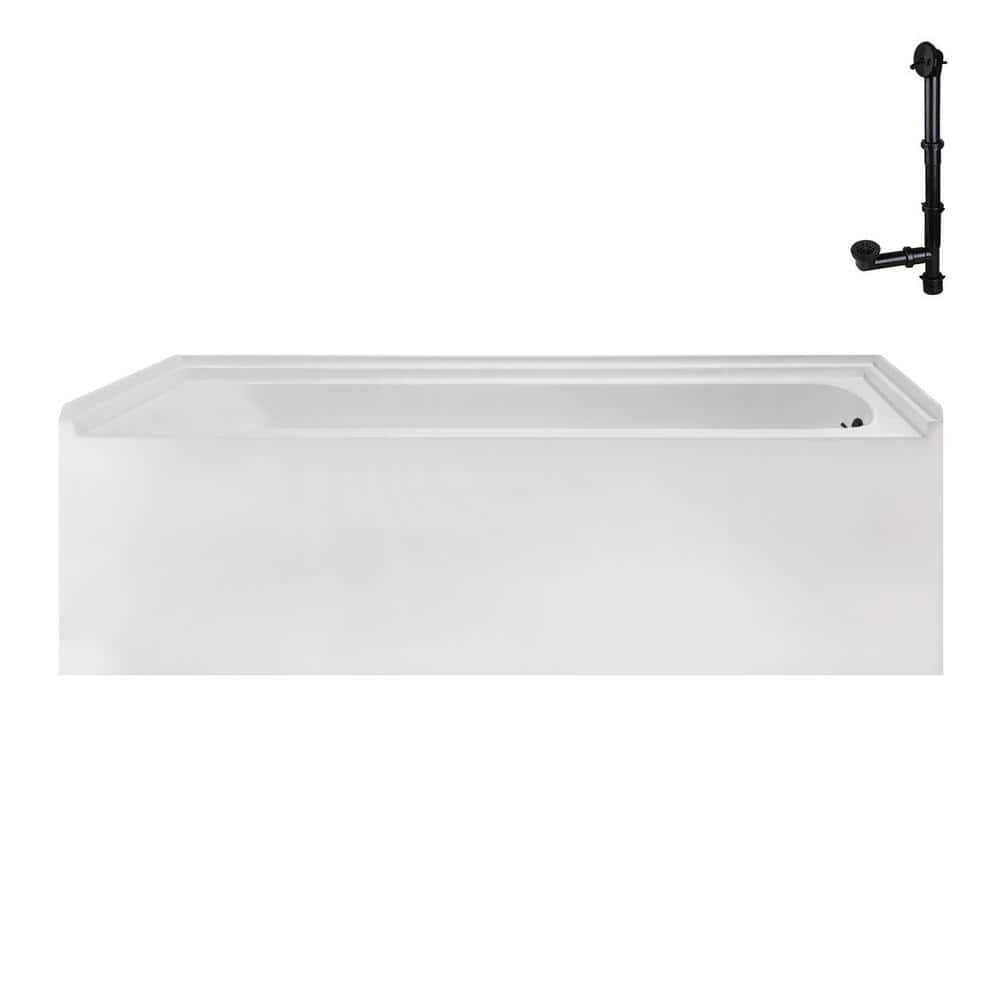 Glossy White Acrylic Alcove Bathtub with Matte Black Trim
