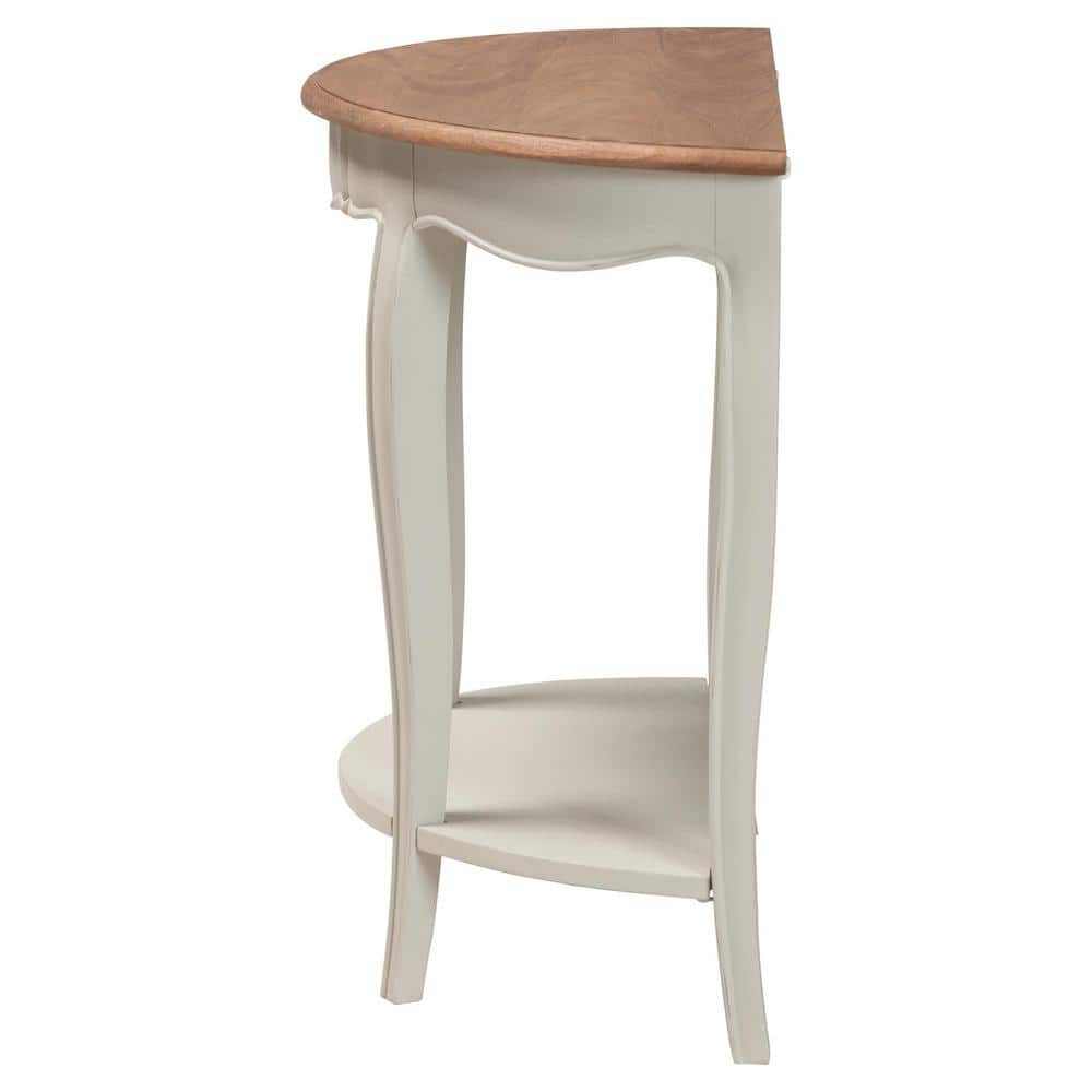 Cordelia 32" White and Natural Wood Demilune Console Table with Storage