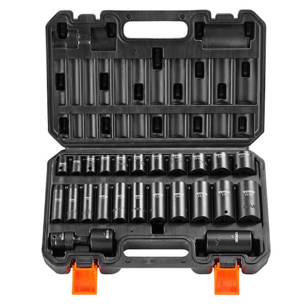 3/8 in. Impact Sockets Set 6 Point Drive Bit Ratchet Tool Kit Case (25-Piece)
