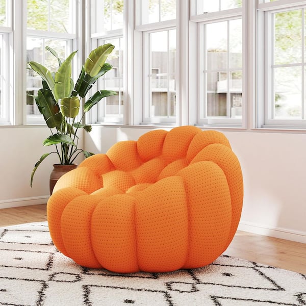 Bubble Sofa, Orange Plush Fabric Armless Reading Side Chair Accent Chair Set of 1 for Apartment, No Assembly Required