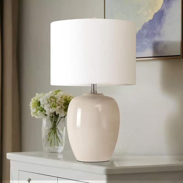 Savine 23in 3-Way Ivory White Ceramic Table Lamp with Drum Shade