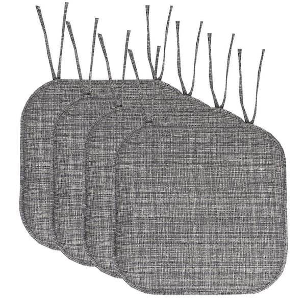 Sweet Home Collection Aria Memory Foam Square Non-Slip Indoor/Outdoor Chair Seat Cushion with Ties, Gray (4-Pack)